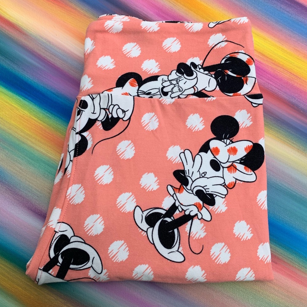 Lularoe OS legging coral minnie mouse pattern GUC